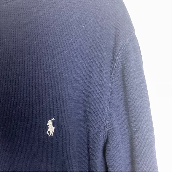 POLO Ralph Lauren Navy Blue Waffle Knit Long Sleeve Top - Picture 5 of 8